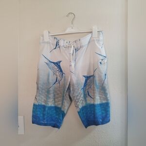 Blue Marlin Print Swim Shorts